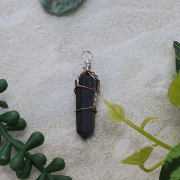 Shungite Wire Wrapped Double Terminator Pendant 3-4cm