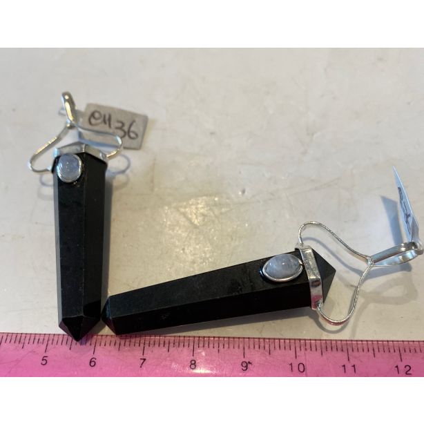 Black Tourmaline and moonstone Pendant Ch36