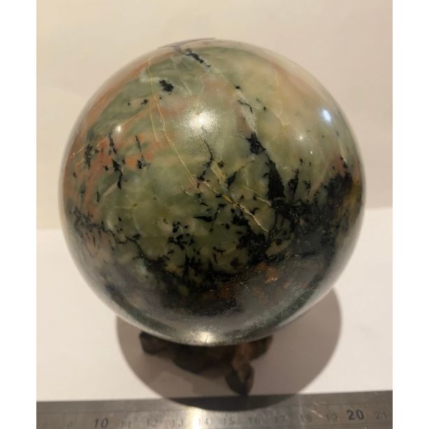 Emerald, Red Apatite in Black Mice Sphere CM425