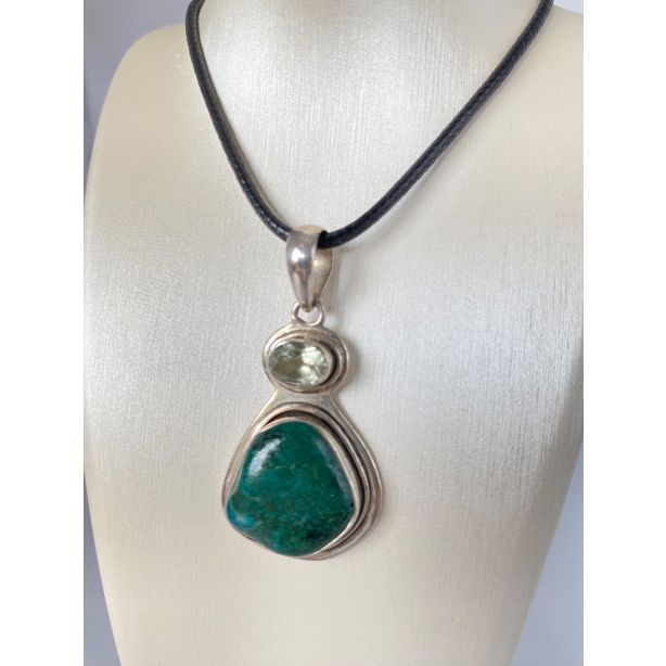 Malachite Chrysocolia and Green Amethyst Pendant DSJ45