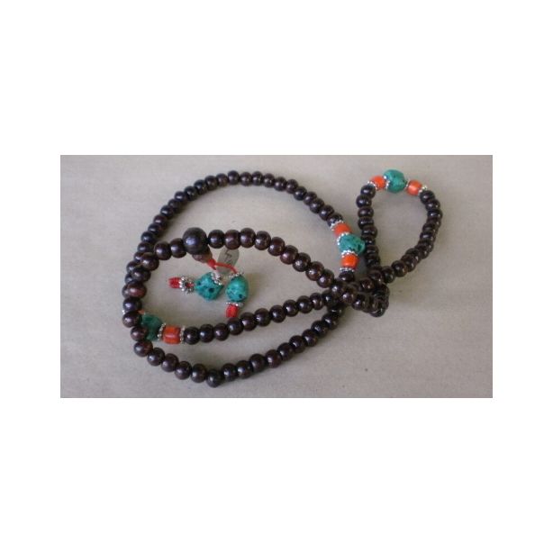 Rosewood, Coral and Turquoise Mala Beads KW506