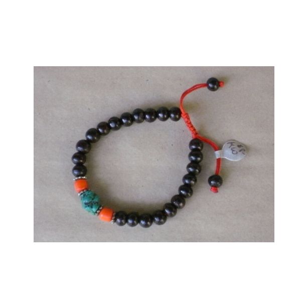 Rosewood, Coral and Turquoise Beaded Mala Bracelet KW520C