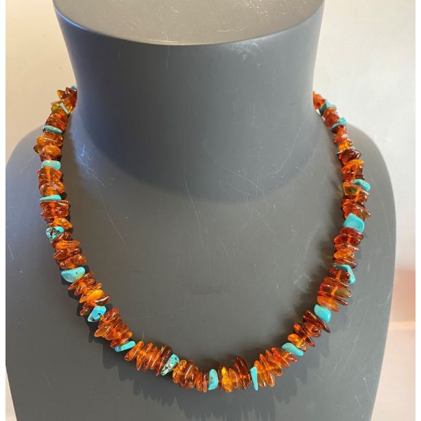 Amber Baltic  and Turquoise Necklace TT01
