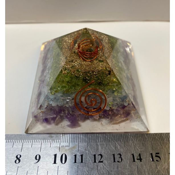 Orgonite Amethyst , Celestite and Peridote Pyramid WR10