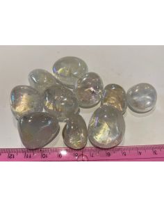 Rainbow Aura Clear Quartz Tumbled Stones CC394