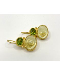 Earrings Peridot and Lemon Quartz Yellow Gold PlatedPJG01 