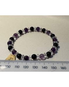Amethyst. Clear Quartz & Black Obsidian Bracelet MBE972