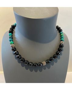 Chrysocolla Malachite and Onyx Necklace N10