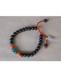 Rosewood, Coral and Turquoise Beaded Mala Bracelet KW520C