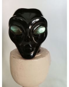 ET Skull, Black Obsidian with Labradorite eyes