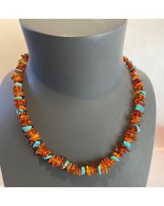 Amber Baltic  and Turquoise Necklace TT01