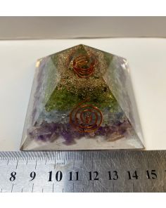Orgonite Amethyst , Celestite and Peridote Pyramid WR10